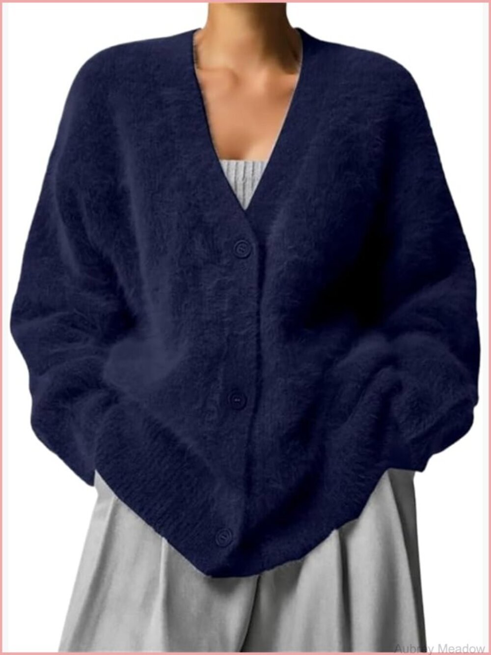 Fuzzy Mohair Cardigan V-Neck Button Down Oversized Y2K Sweater